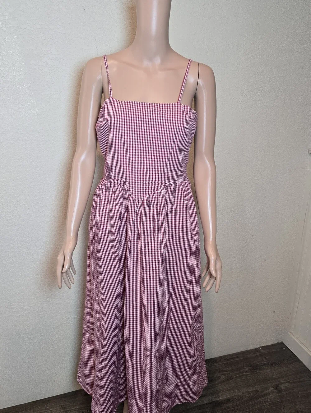 Japna Women’s Medium Red Gingham SunDress Smocked Bodice Long Skirt Pockets - Picture 13 of 13
